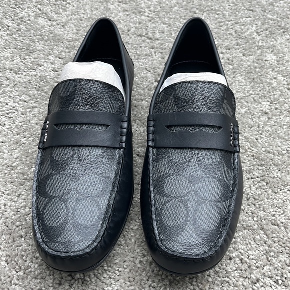 NEW Coach Mott Driver Loafer Mocs Black Leather Monogram Men’s 9 D - Picture 2 of 10